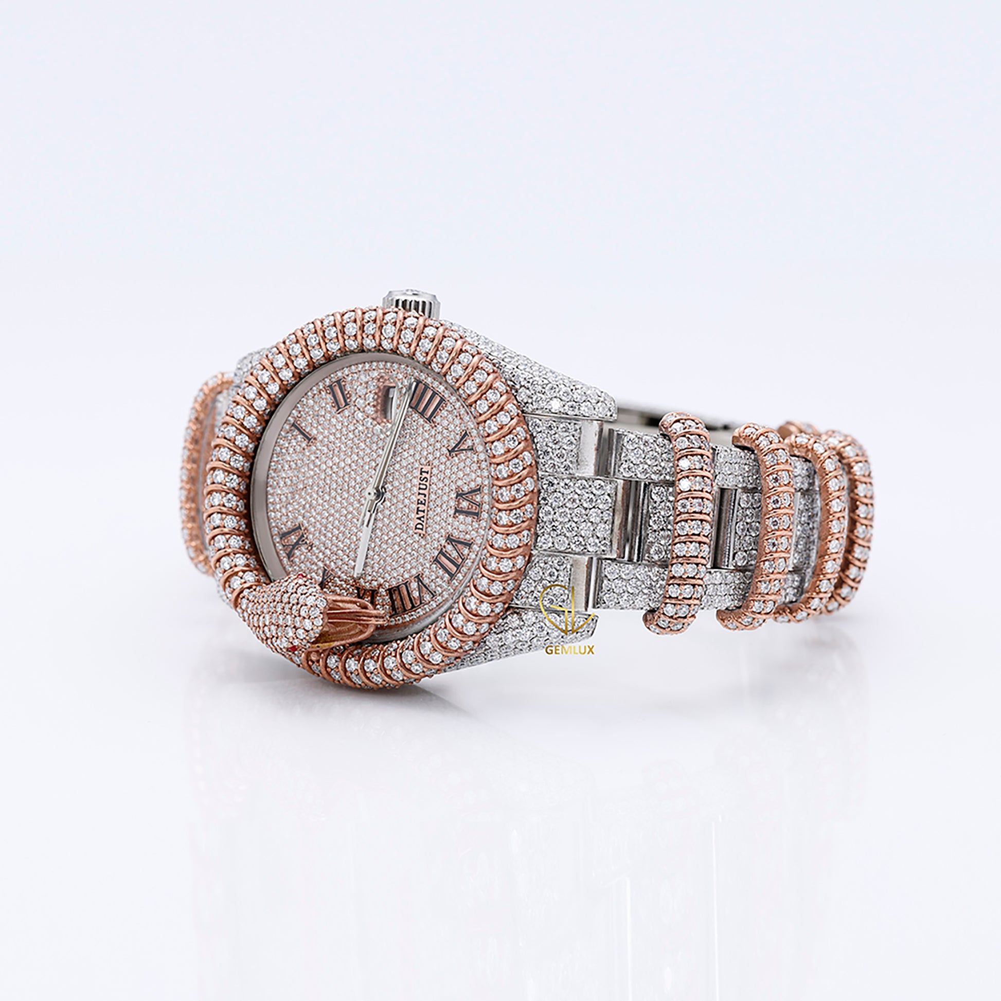 Customised Iced Out Roman Dial Moissanite Diamond Snake Watch