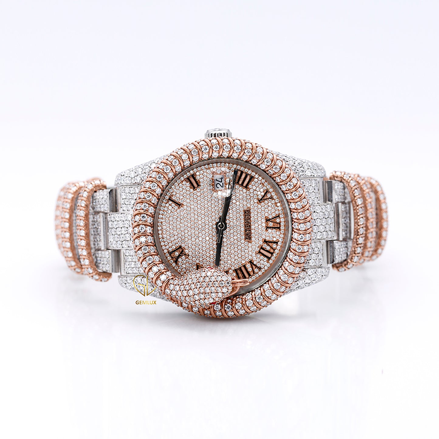 Customised Iced Out Roman Dial Moissanite Diamond Snake Watch