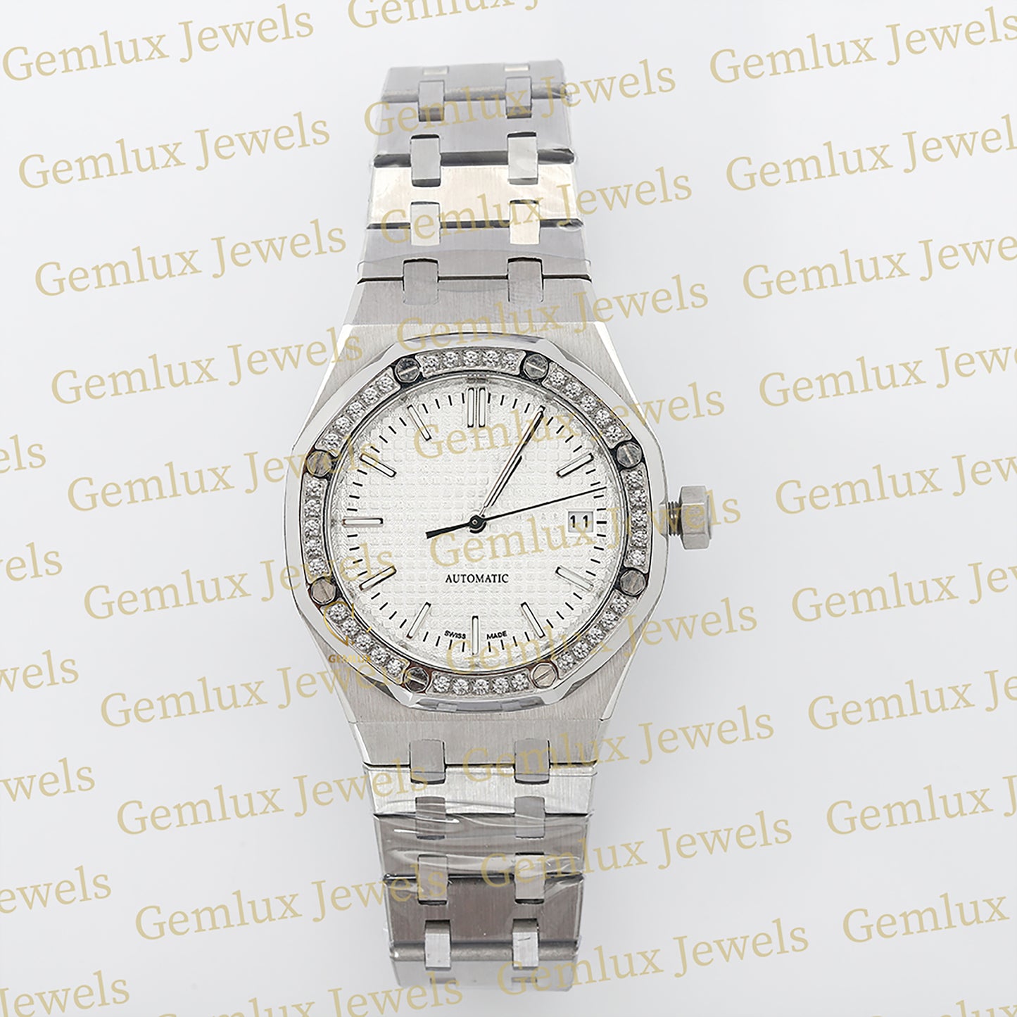 Date Just White Dial Moissanite Diamond Bezel Wrist Watch For Women