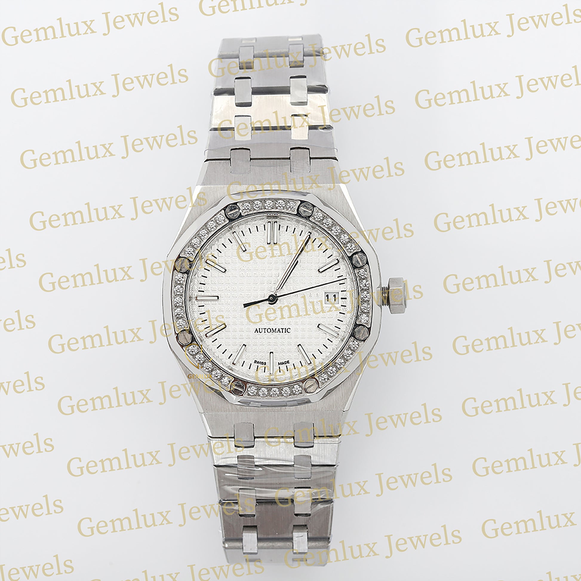 Date Just White Dial Moissanite Diamond Bezel Wrist Watch For Women