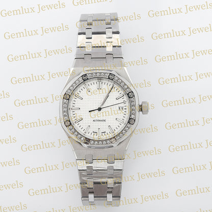 Date Just White Dial Moissanite Diamond Bezel Wrist Watch For Women