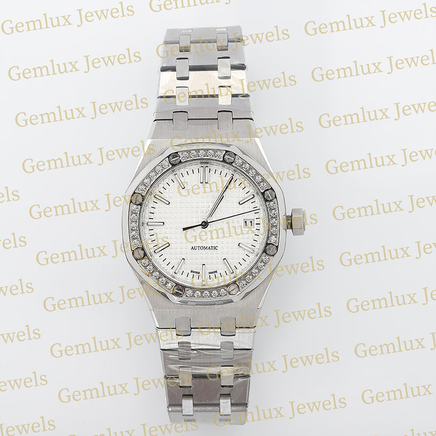 Date Just White Dial Moissanite Diamond Bezel Wrist Watch For Women
