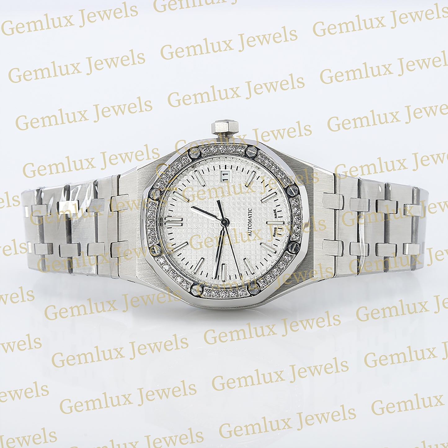 Date Just White Dial Moissanite Diamond Bezel Wrist Watch For Women