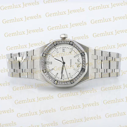 Date Just White Dial Moissanite Diamond Bezel Wrist Watch For Women