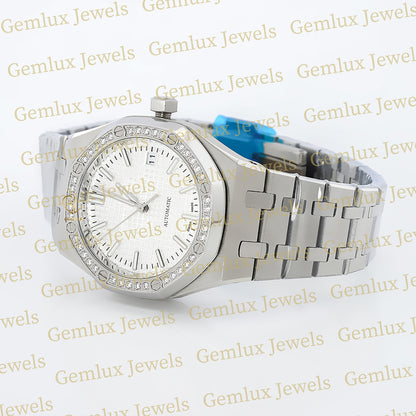 Date Just White Dial Moissanite Diamond Bezel Wrist Watch For Women