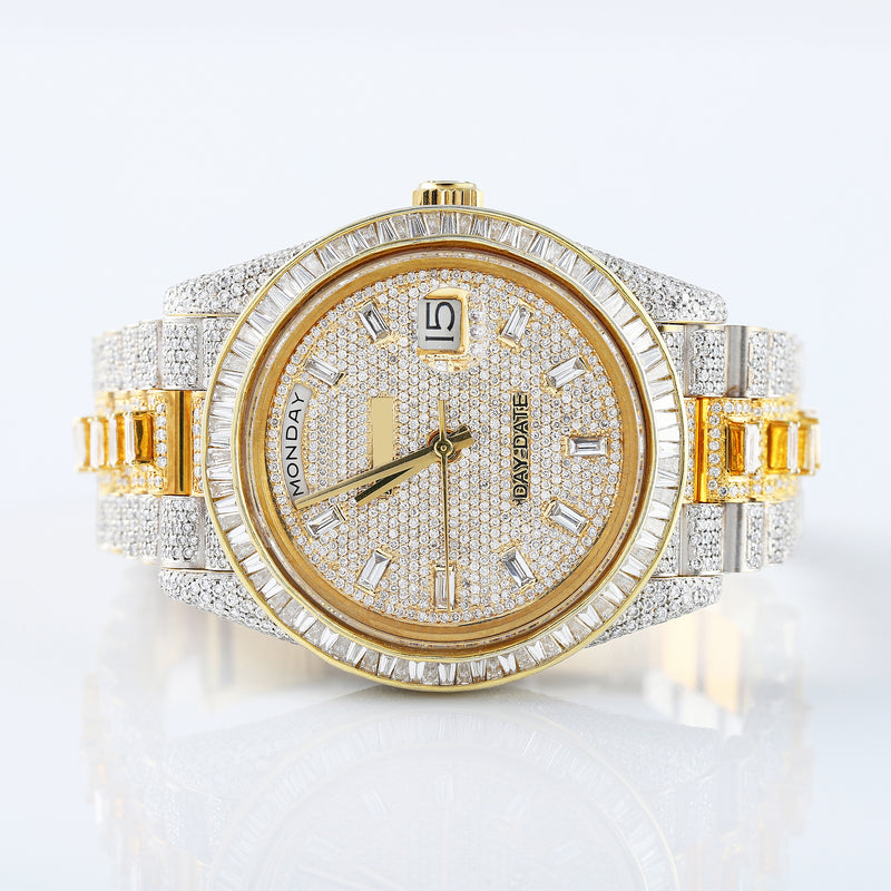 Day Date Yellow Gold Iced Out D VVS Moissanite Hip Hop Watch