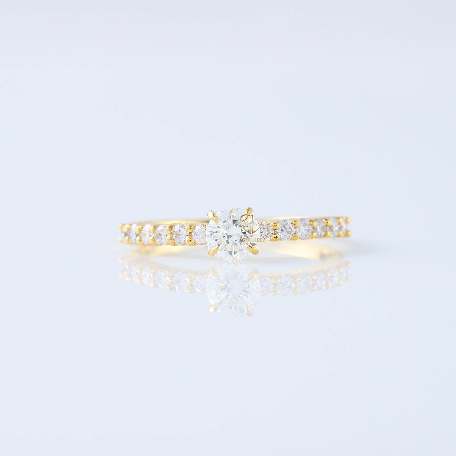 Delicate Round Cut Moissanite Solitaire With Accent Engagement Ring