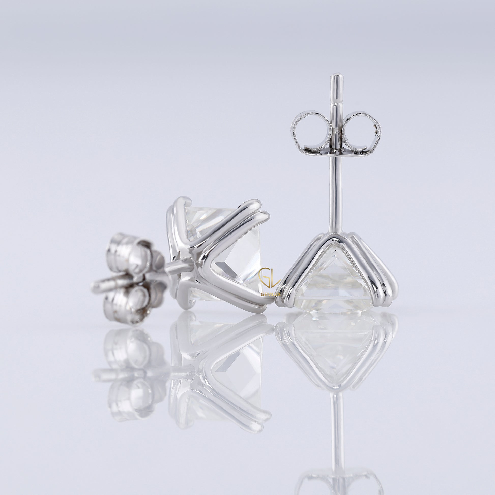 Double Prong Set Princess Sut Lab Grown Stud Earrings