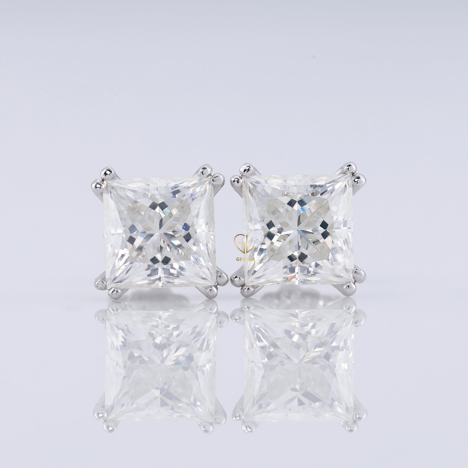 Double Prong Set Princess Sut Lab Grown Stud Earrings