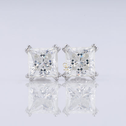 Double Prong Set Princess Sut Lab Grown Stud Earrings