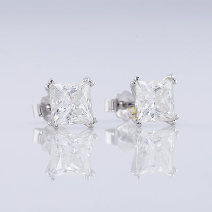 Double Prong Set Princess Sut Lab Grown Stud Earrings
