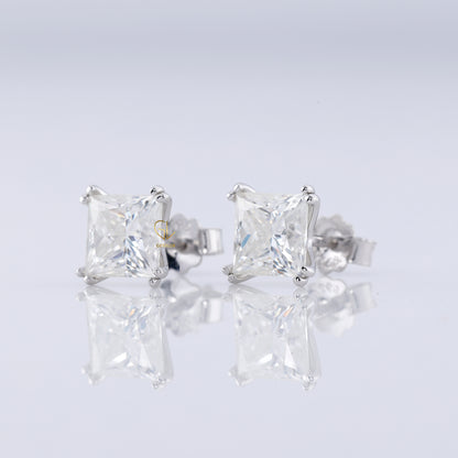 Double Prong Set Princess Sut Lab Grown Stud Earrings