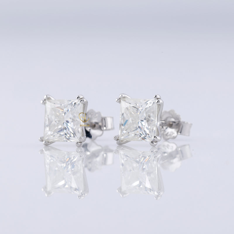 Double Prong Set Princess Sut Lab Grown Stud Earrings