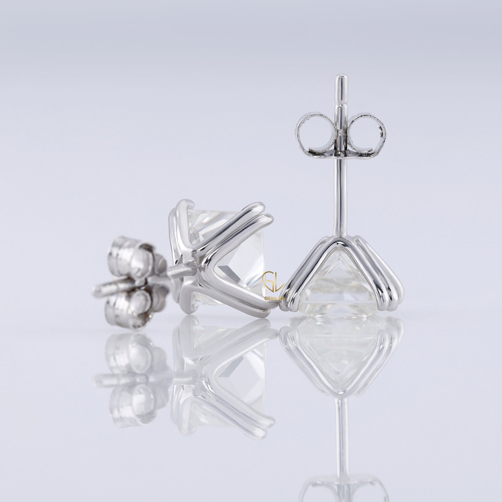 Double Prong Set Princess Cut Moissanite Stud Earrings