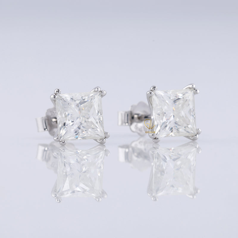 Double Prong Set Princess Cut Moissanite Stud Earrings