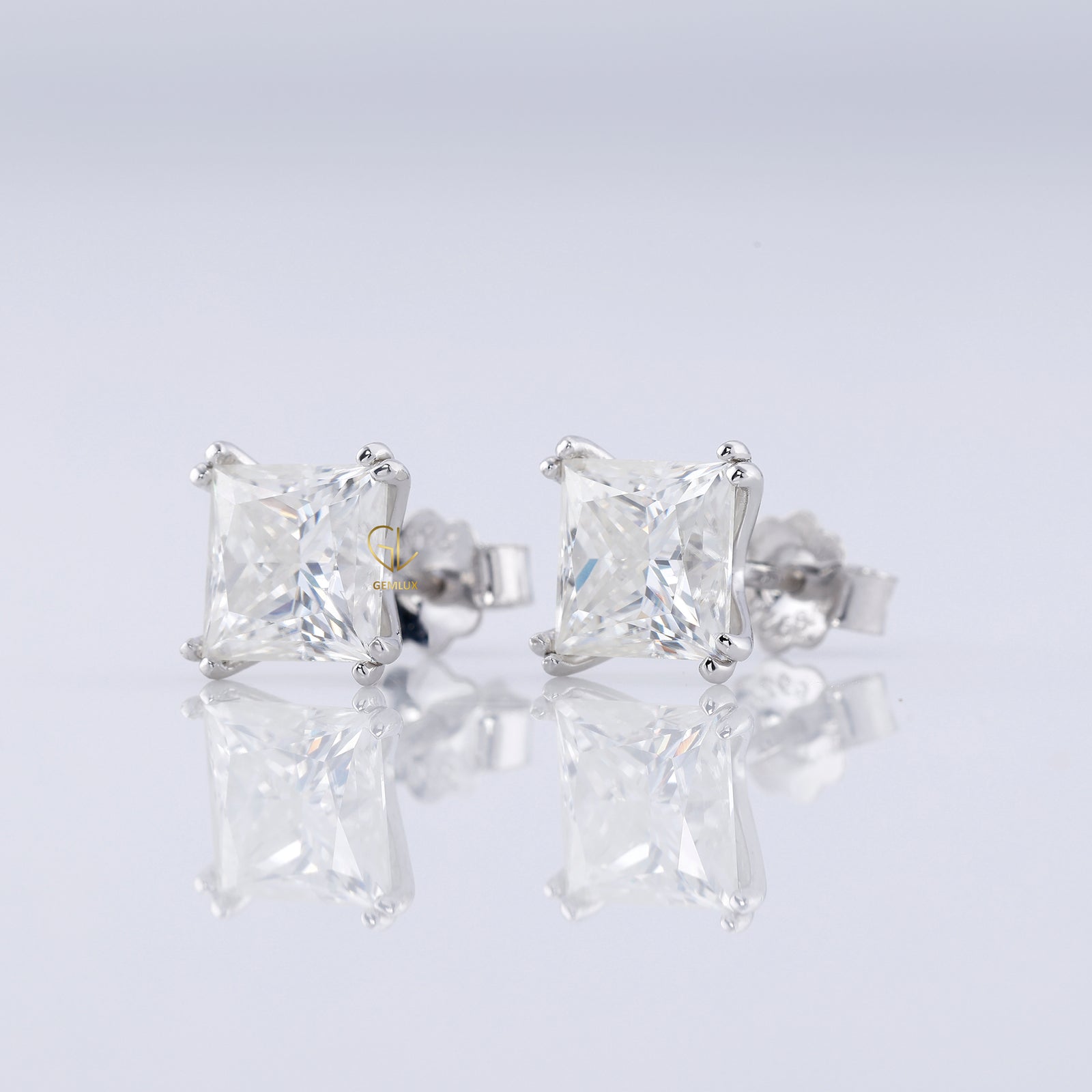 Double Prong Set Princess Cut Moissanite Stud Earrings