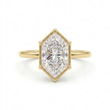 Dutch marquise-cut lab-grown diamond solitaire engagement ring with a six-claw framed setting and polished yellow-gold band.