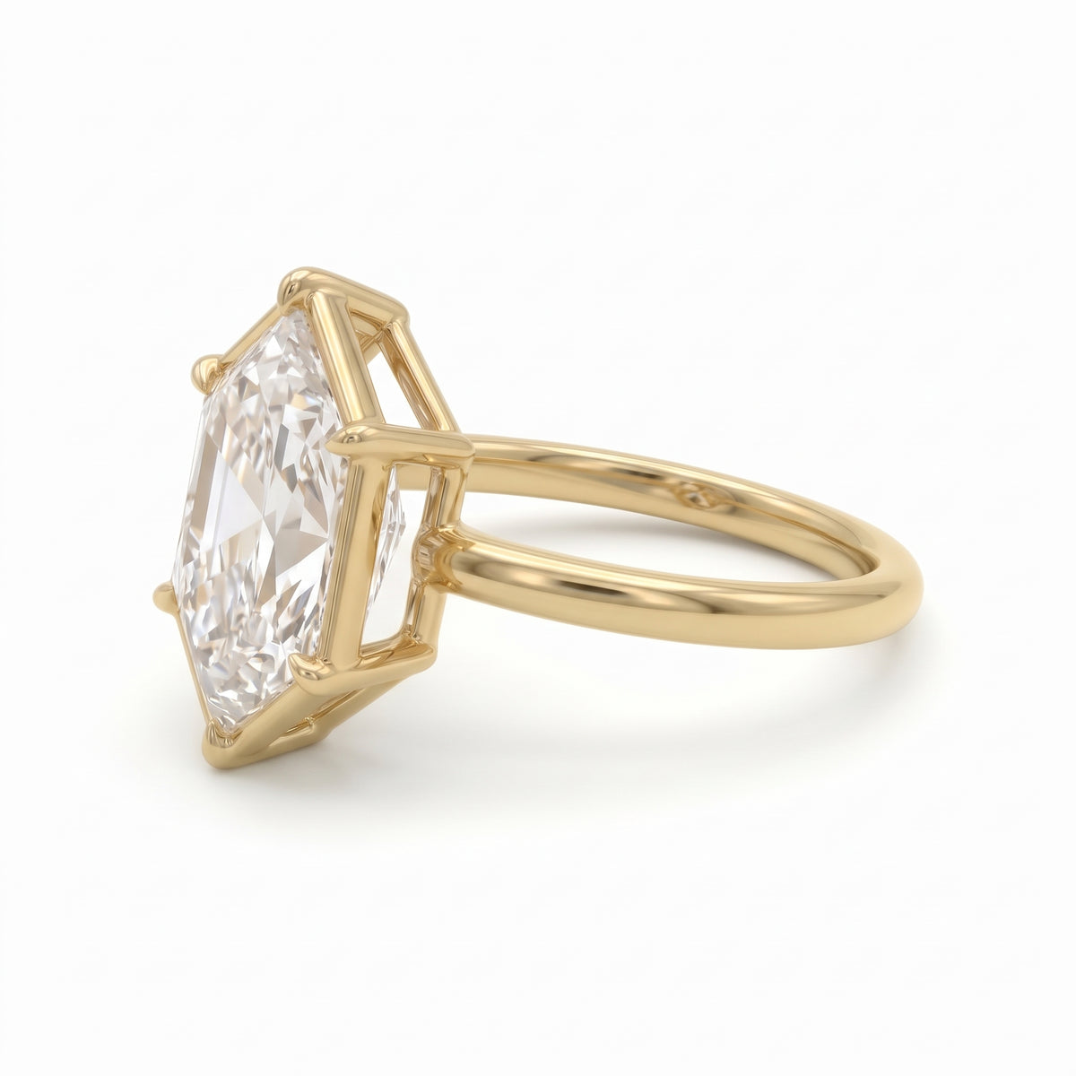 Dutch marquise-cut lab-grown diamond solitaire engagement ring with a six-claw framed setting and polished yellow-gold band.