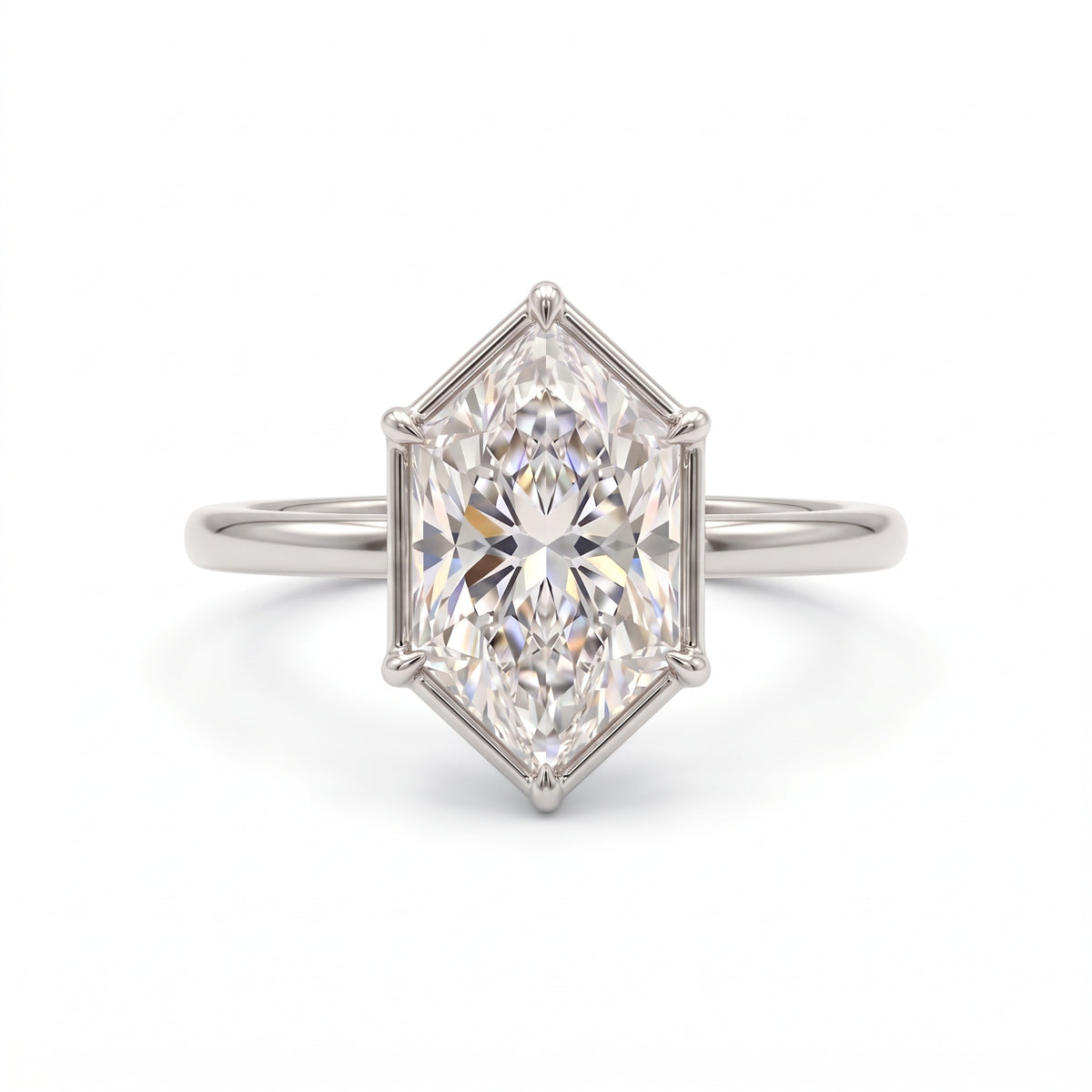 Dutch marquise-cut lab-grown diamond solitaire engagement ring with a six-claw framed setting and polished yellow-gold band.