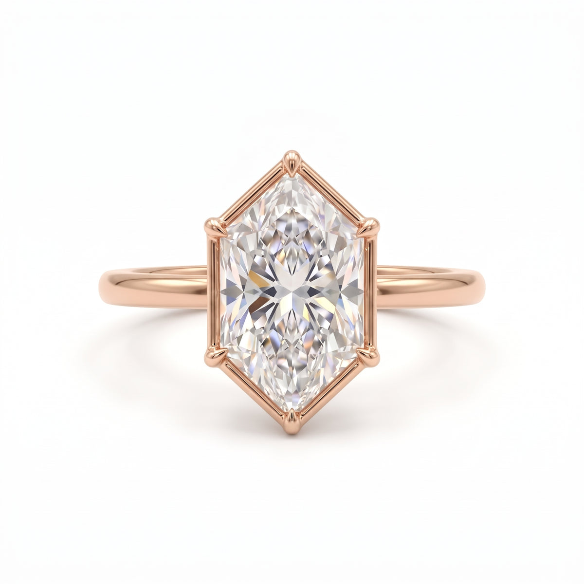 Dutch marquise-cut lab-grown diamond solitaire engagement ring with a six-claw framed setting and polished yellow-gold band.