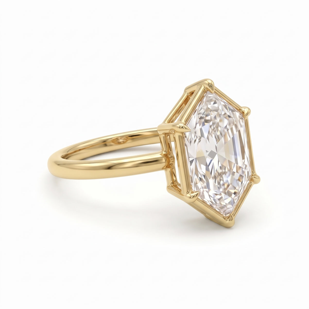 Dutch marquise-cut lab-grown diamond solitaire engagement ring with a six-claw framed setting and polished yellow-gold band.