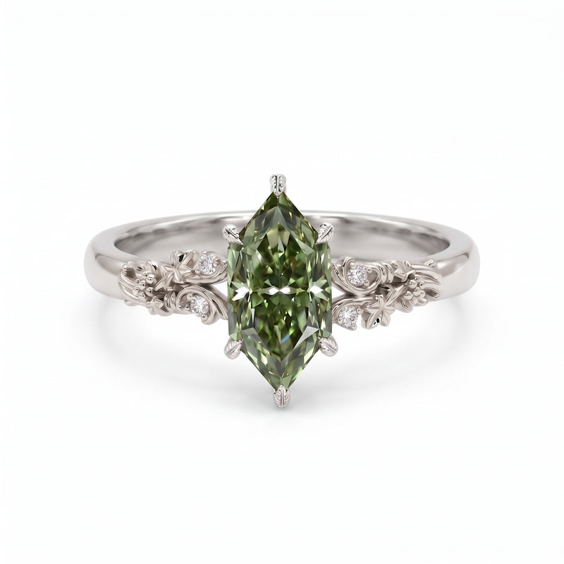 Dutch Marquise Green Diamond Ring Nature Inspired Engagement Ring