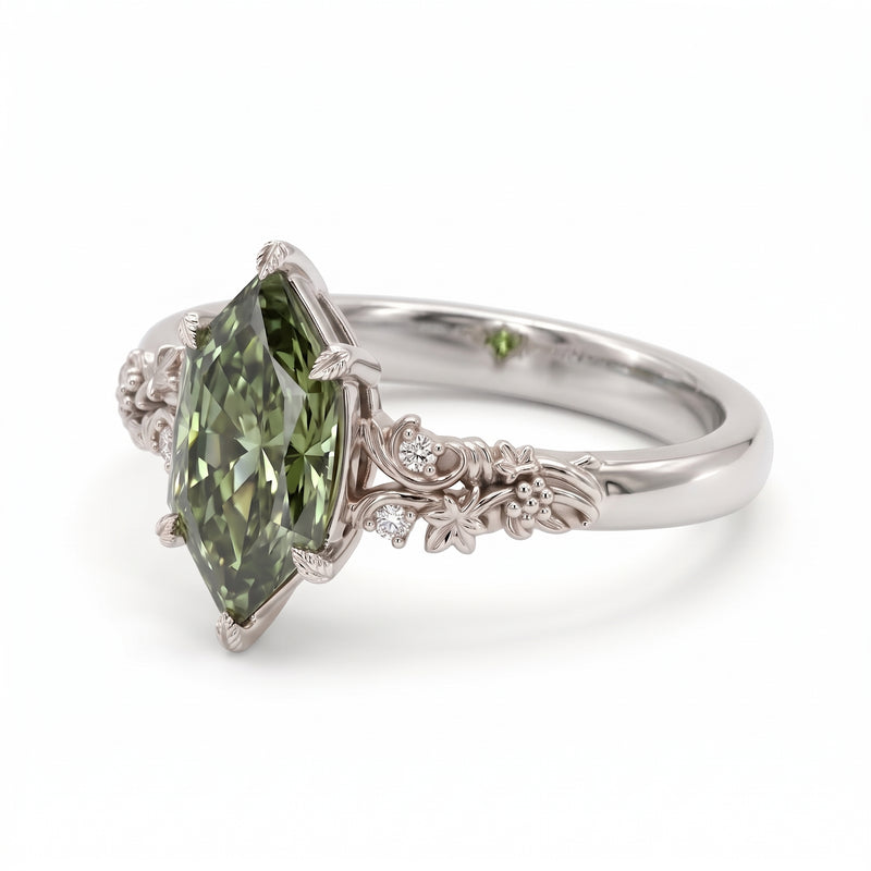Dutch Marquise Green Diamond Ring Nature Inspired Engagement Ring