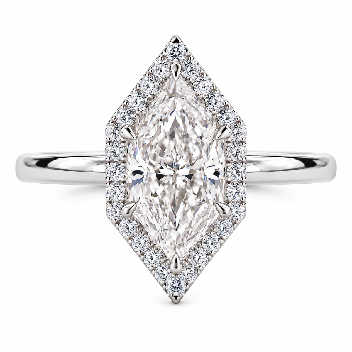 Dutch Marquise Cut Lab Grown Halo Engagement Ring 