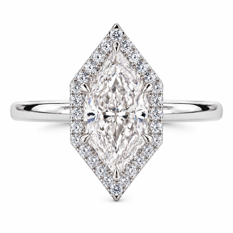 Dutch Marquise Cut Lab Grown Halo Engagement Ring