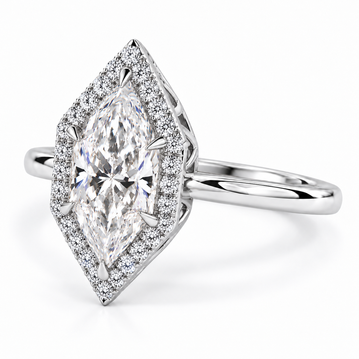 Dutch Marquise Cut Lab Grown Halo Engagement Ring 