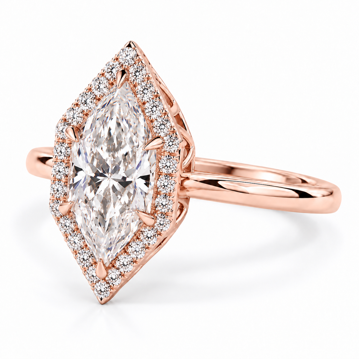 Dutch Marquise Cut Lab Grown Halo Engagement Ring 