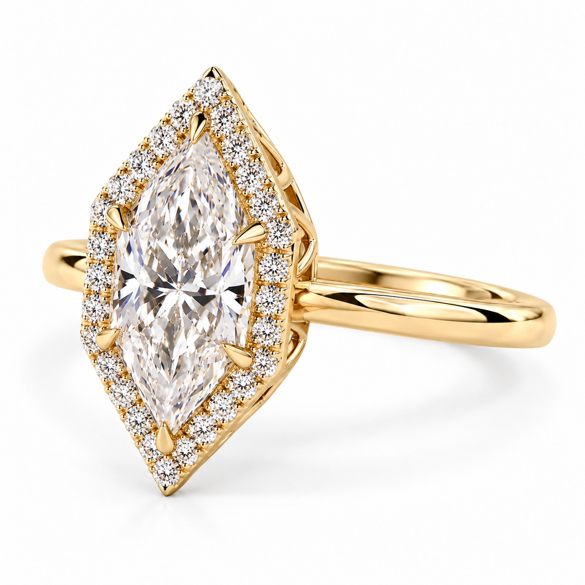 Dutch Marquise Cut Lab Grown Halo Engagement Ring 