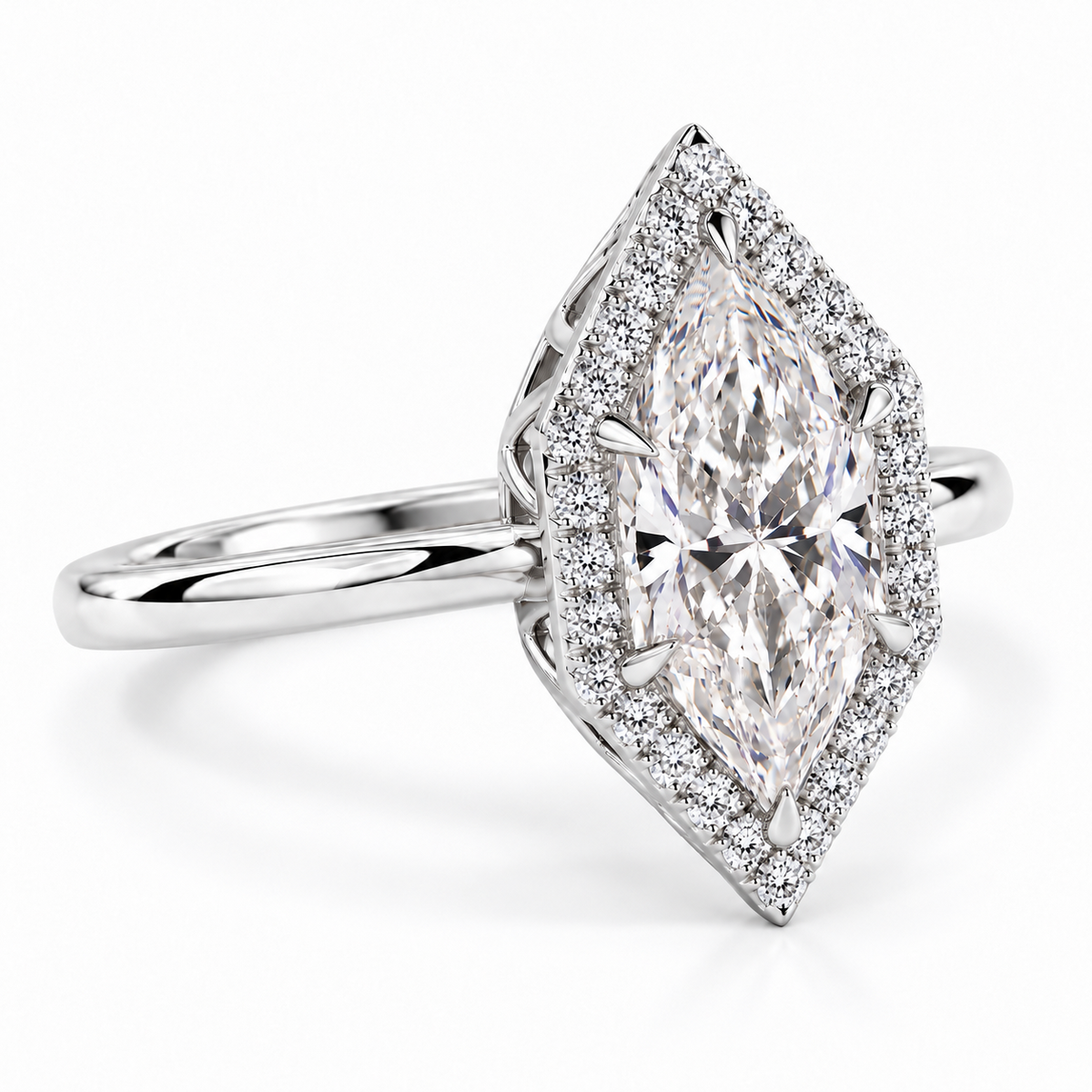 Dutch Marquise Cut Lab Grown Halo Engagement Ring 