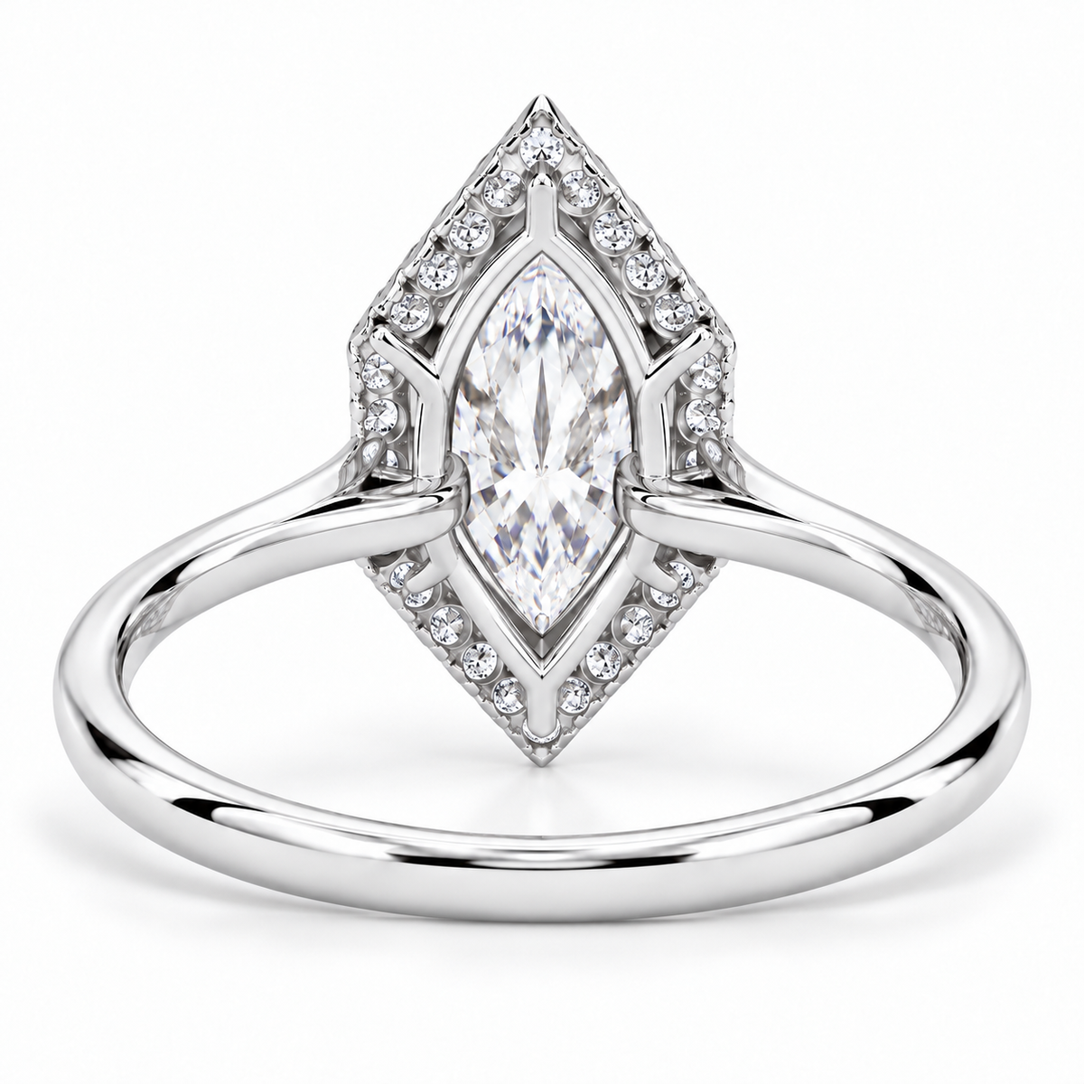 Dutch Marquise Cut Lab Grown Halo Engagement Ring 