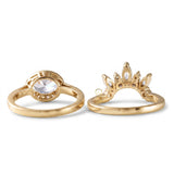East To West Oval Moissanite Ring With Curved Matching Bridal Ring Set