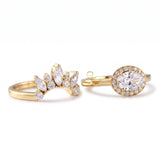 East To West Oval Moissanite Ring With Curved Matching Bridal Ring Set