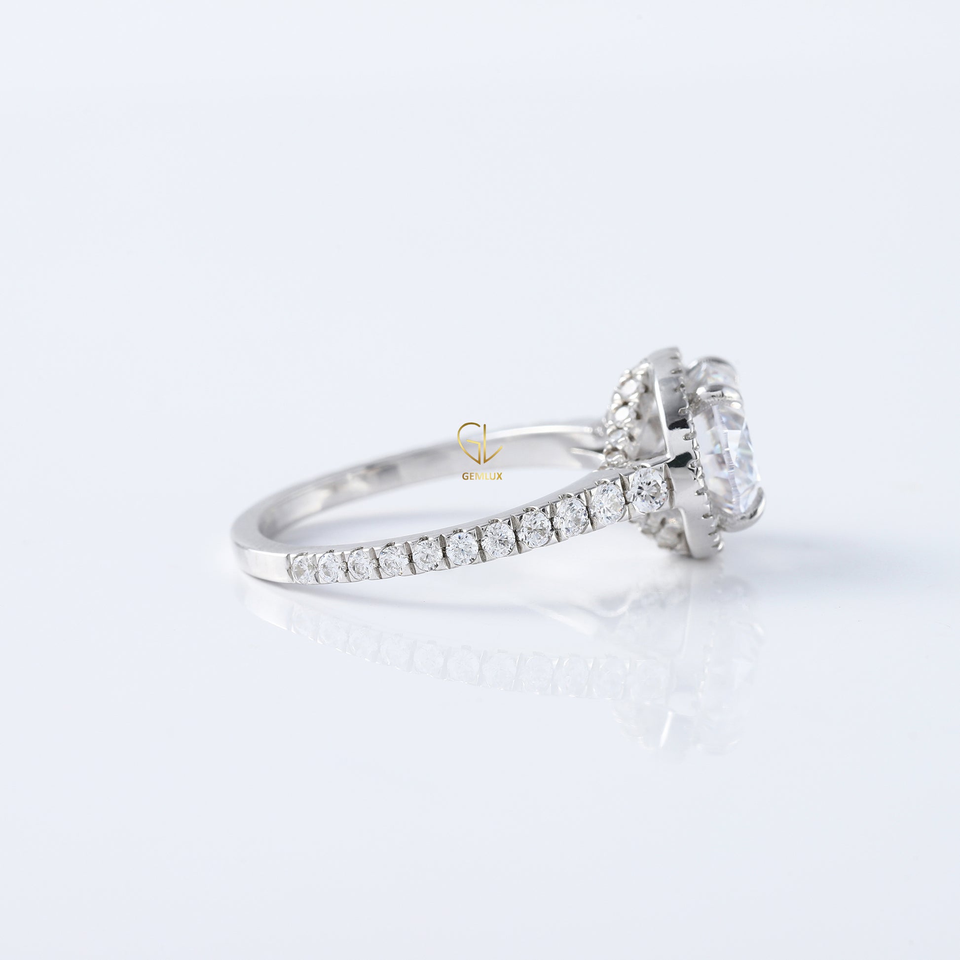 East West Oval Cut Lab Grown Halo Engagement Ring