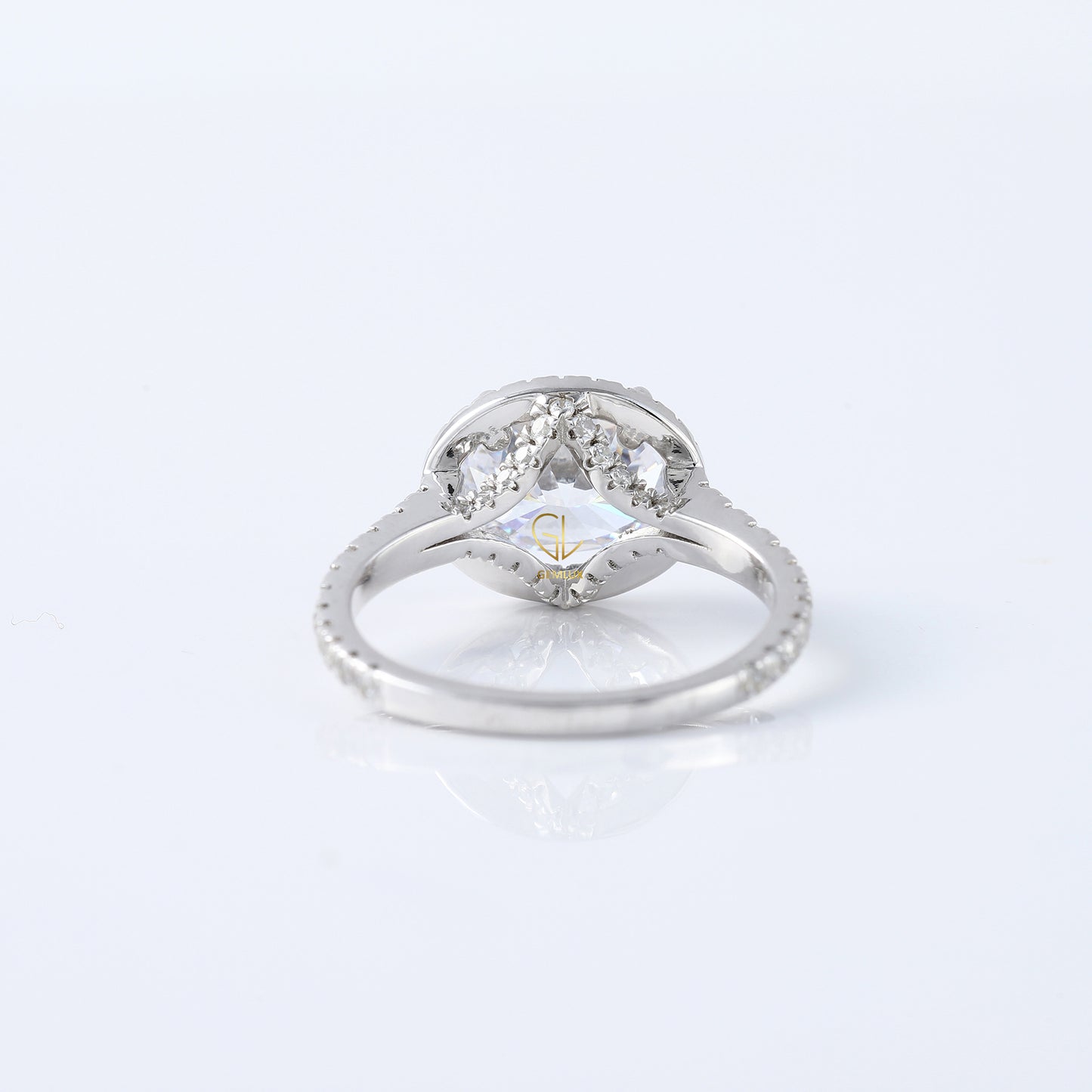 East West Oval Cut Lab Grown Halo Engagement Ring