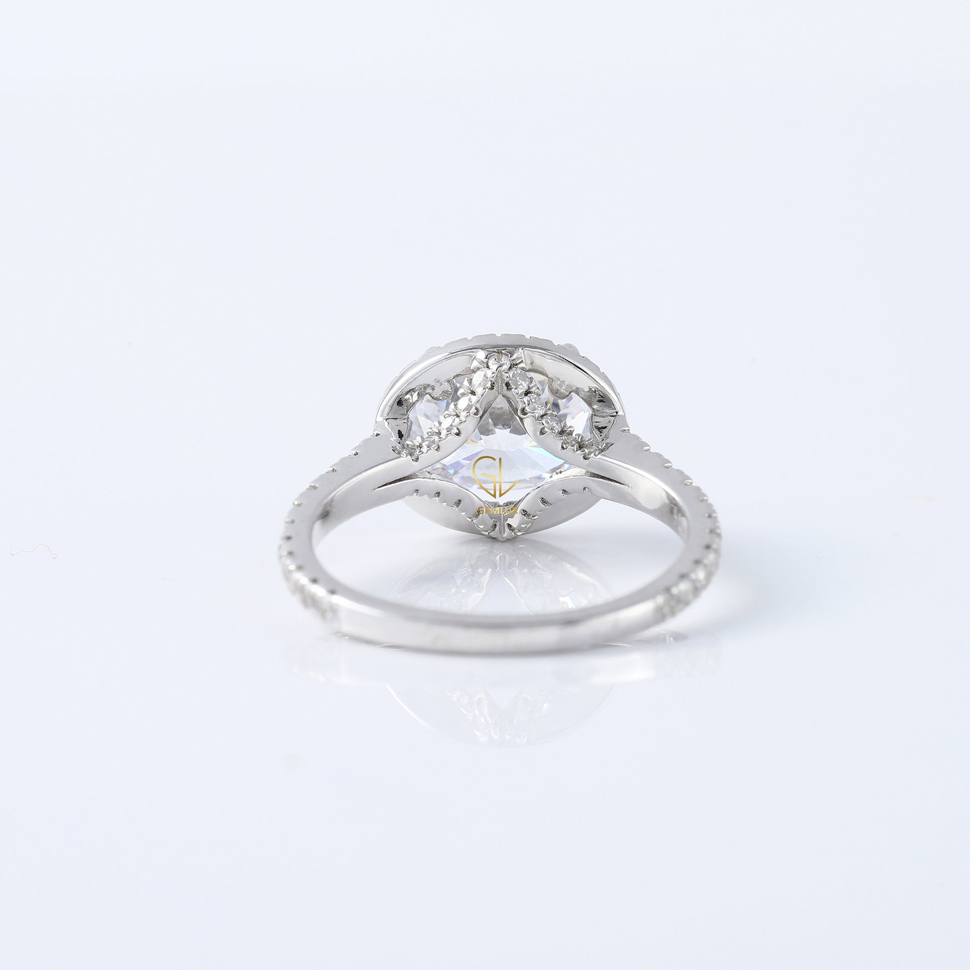 East West Oval Cut Lab Grown Halo Engagement Ring