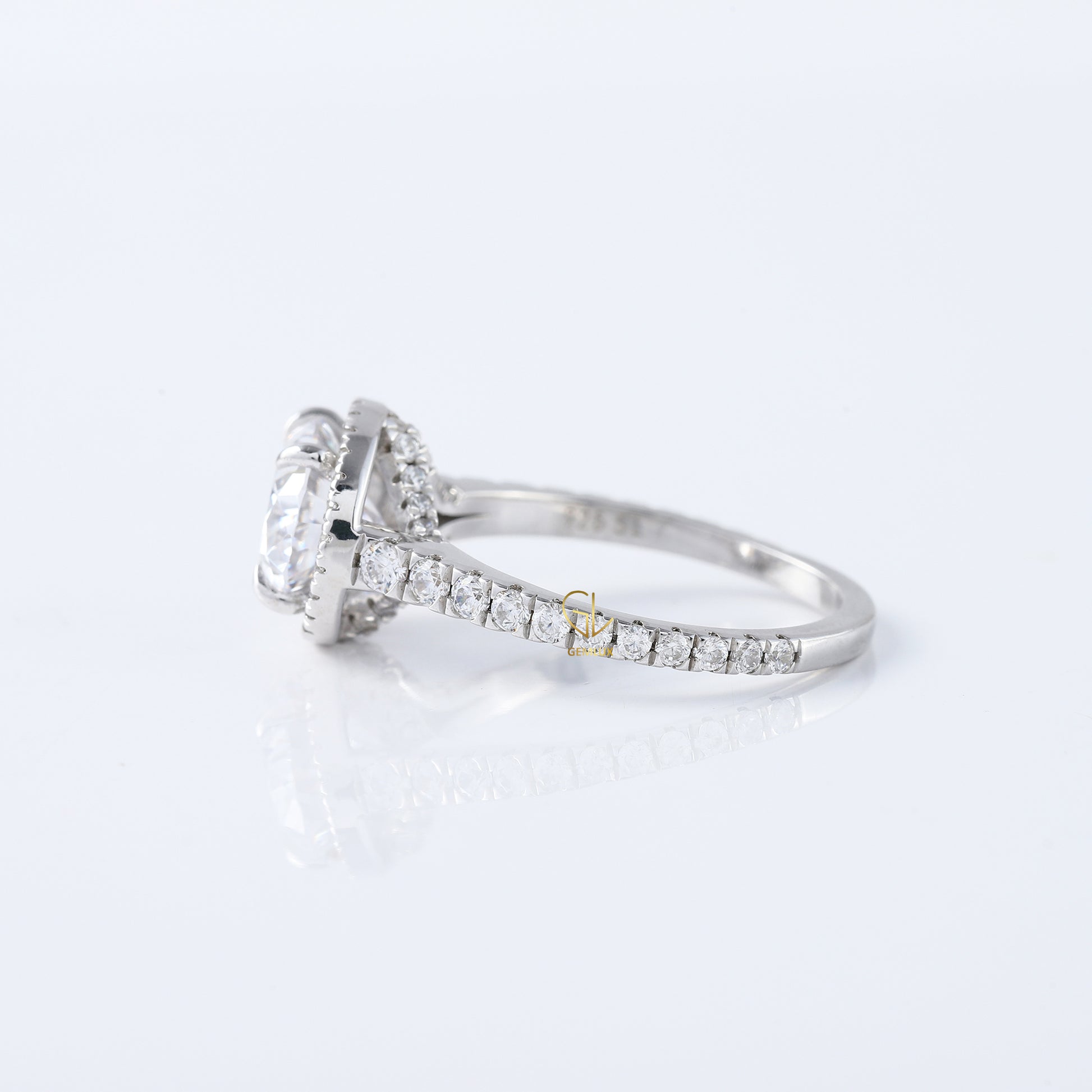 East West Oval Cut Lab Grown Halo Engagement Ring