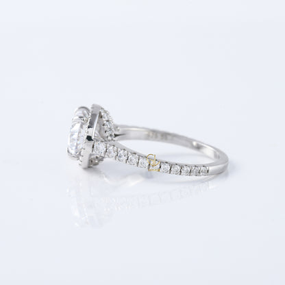 East West Oval Cut Lab Grown Halo Engagement Ring