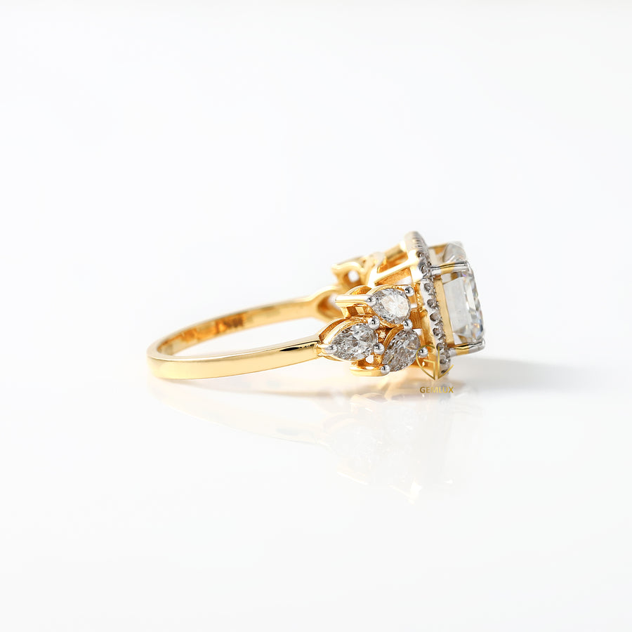 East West 3 ct Emerald Cut Lab Grown Halo Engagement Ring