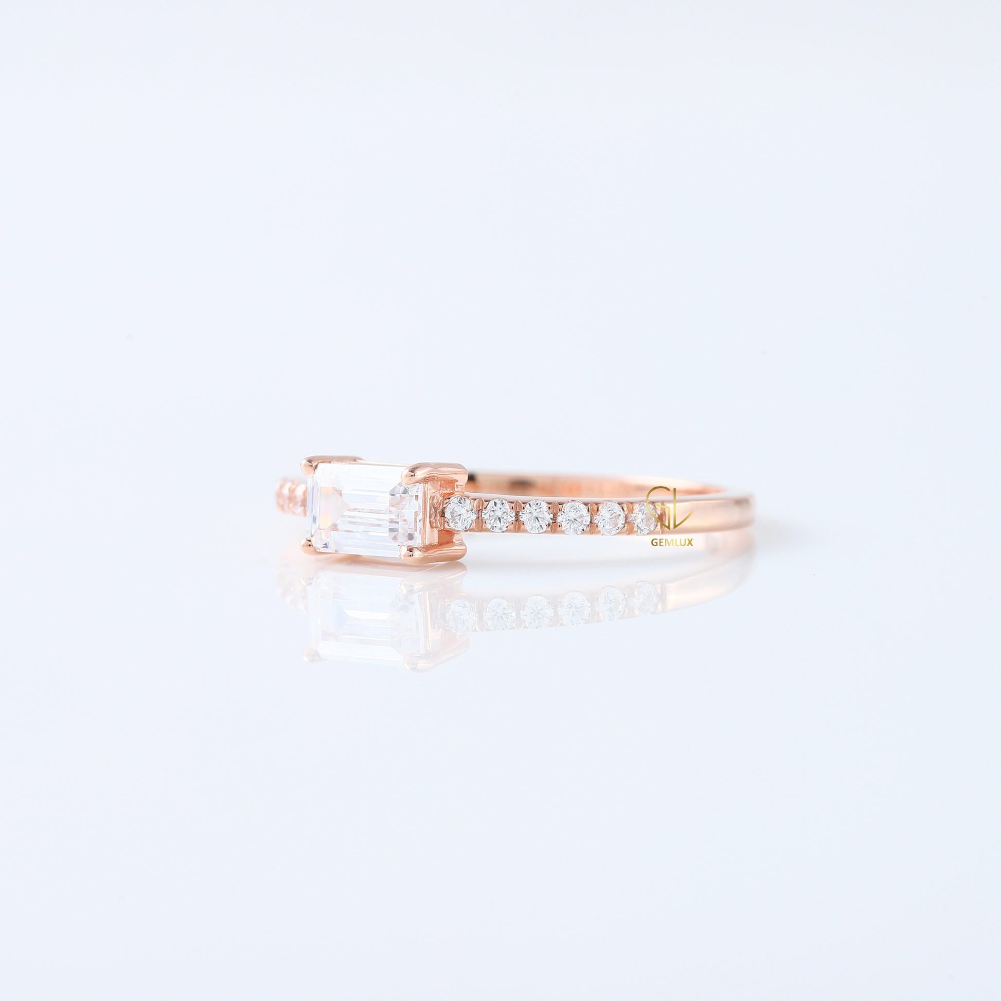 East West Emerald Cut Lab Grown Diamond Accent Ring