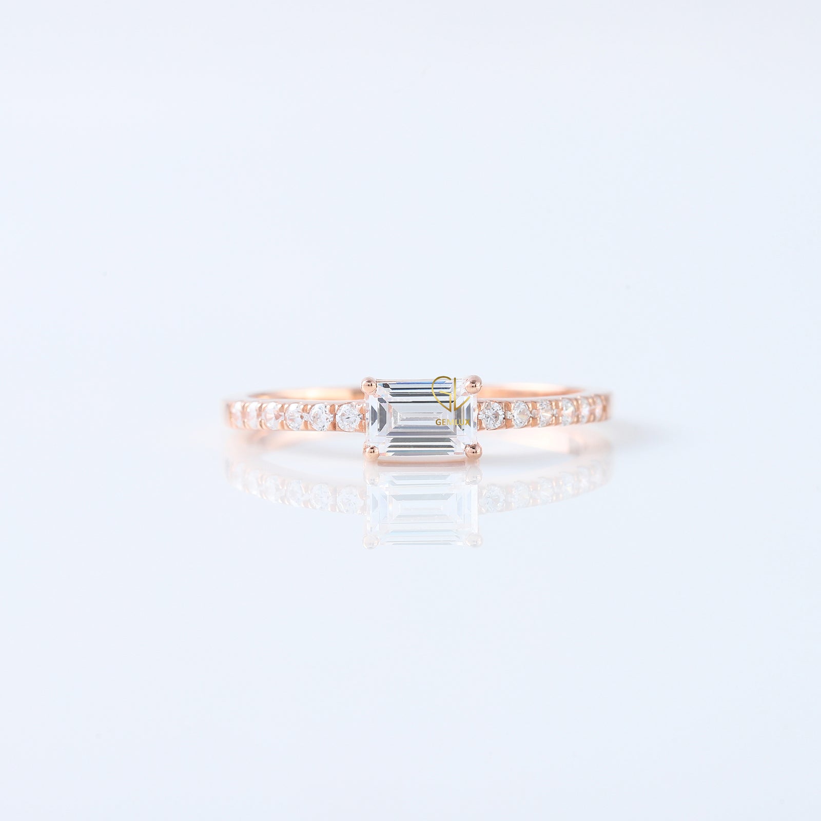 East West Emerald Cut Lab Grown Diamond Accent Ring