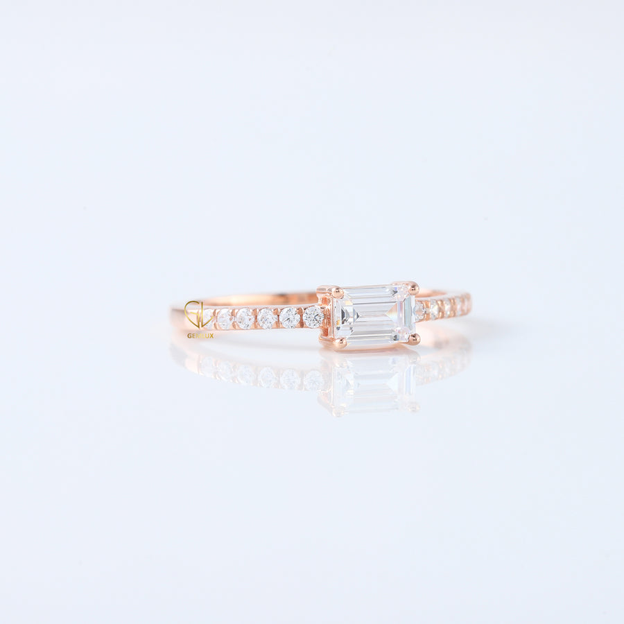 East West Emerald Cut Lab Grown Diamond Accent Ring