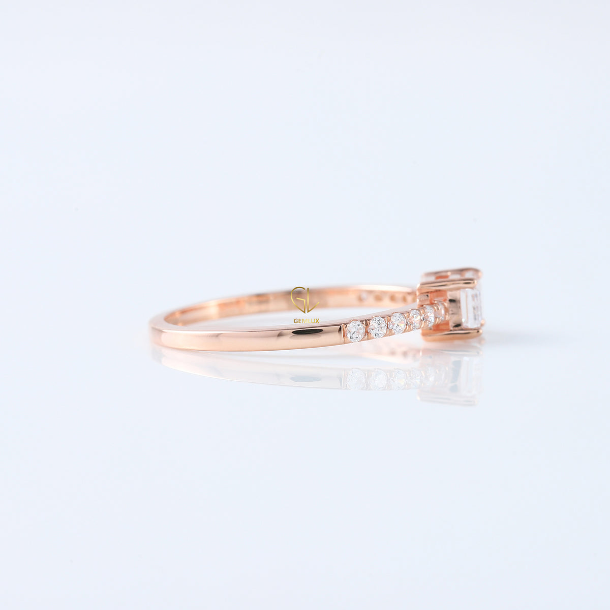 East West Emerald Cut Lab Grown Diamond Accent Ring
