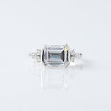 East West Emerald Cut Moissanite Diamond Solitaire Engagement Ring