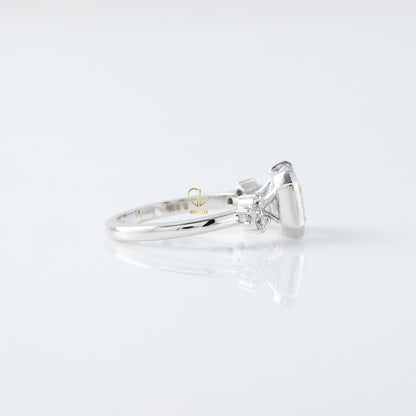 East West Emerald Cut Moissanite Diamond Solitaire Engagement Ring