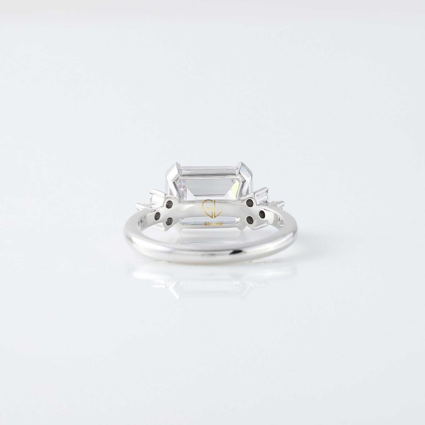 East West Emerald Cut Moissanite Diamond Solitaire Engagement Ring