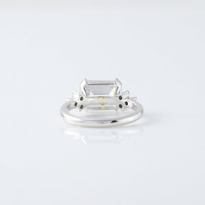 East West Emerald Cut Moissanite Diamond Solitaire Engagement Ring